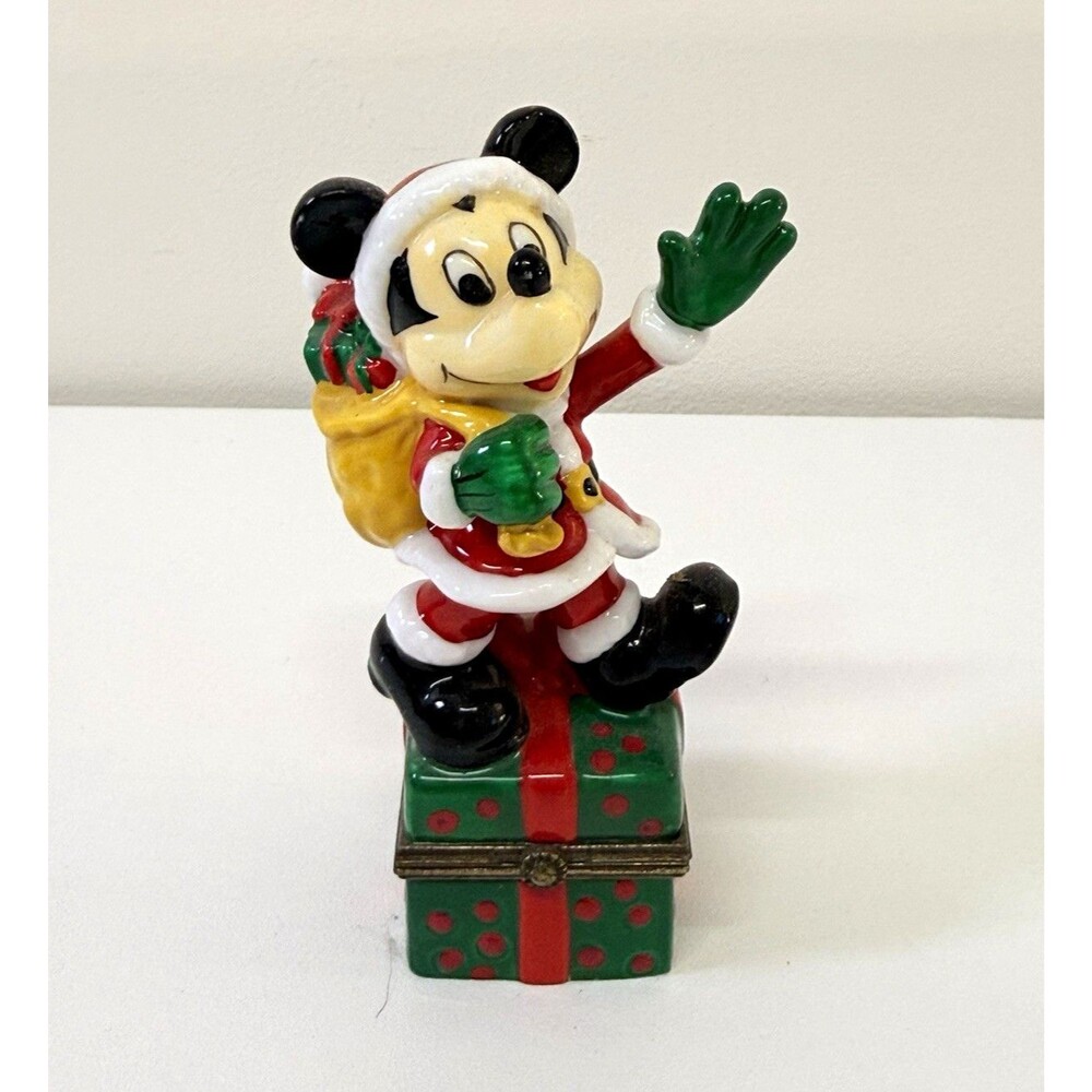 Disney Mickey Mouse Santa Figurine Gift Trinket Box Merry Christmas
